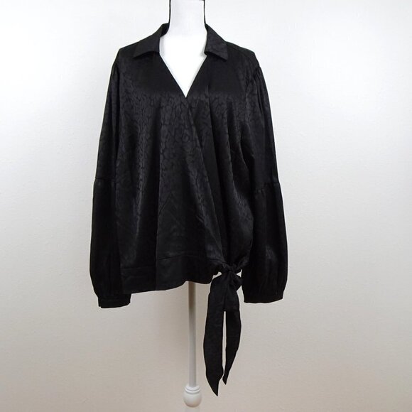 Michael Kors Cheetah Print Top Women's Plus Size 3X Black Long Sleeve Tie Detail - Picture 7 of 14